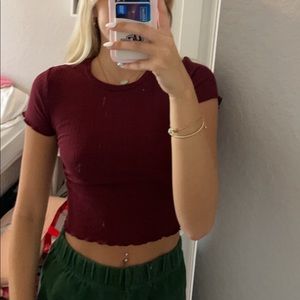 GARAGE BURGUNDY RIBBED FITTED SHIRT❤️ in perfect condition!